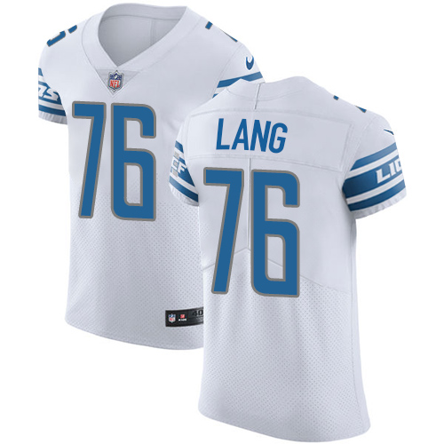 Nike Lions #76 T.J. Lang White Men's Stitched NFL Vapor Untouchable Elite Jersey - Click Image to Close